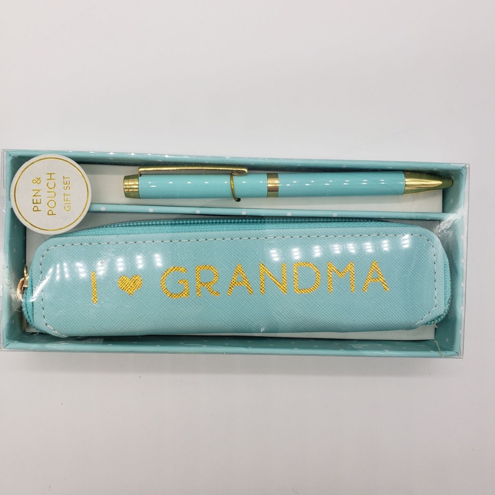 Eccolo World Traveler I Love Grandma Pen and Pouch Gift Set Light Blue Gold